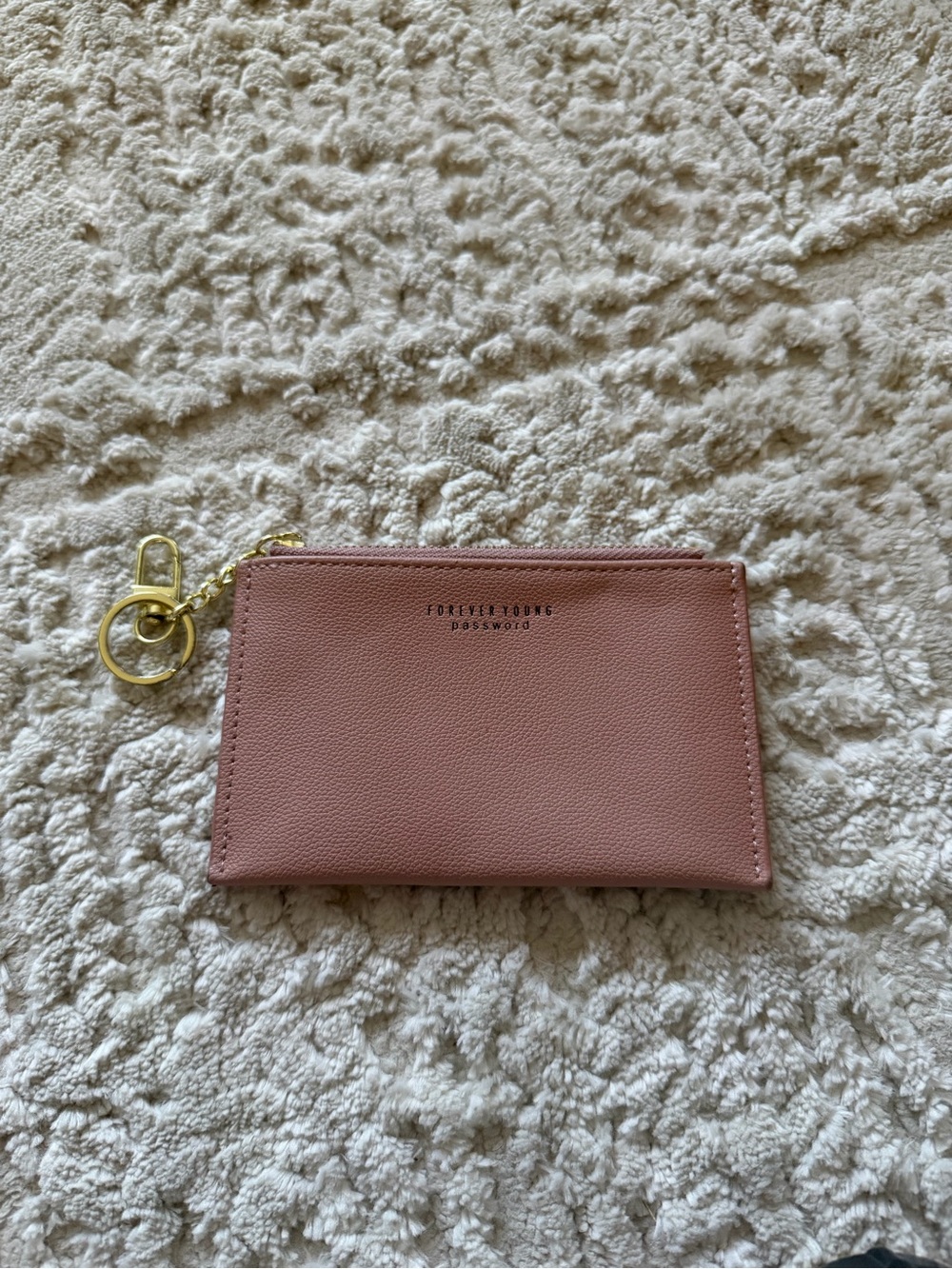 Pink Faux Leather Zip Card Holder with Gold Keyring